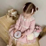 Karirana roze haljinica + torbica - Slika 4